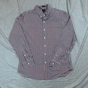 J Crew Shirt Mens Large Red Blue White Check Slim Fit Flex Washed‎ Button Down